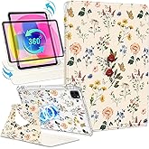 Shorogyt for iPad Air 13 Inch M3 2025 & M2 2024 /for i Pad Pro 12.9 inch (3/4/5/6th Gen) for Magnetic Stand for Women - Cute Design 360 Degree Rotating Covers Girls with Pencil Holder, Retro Flower