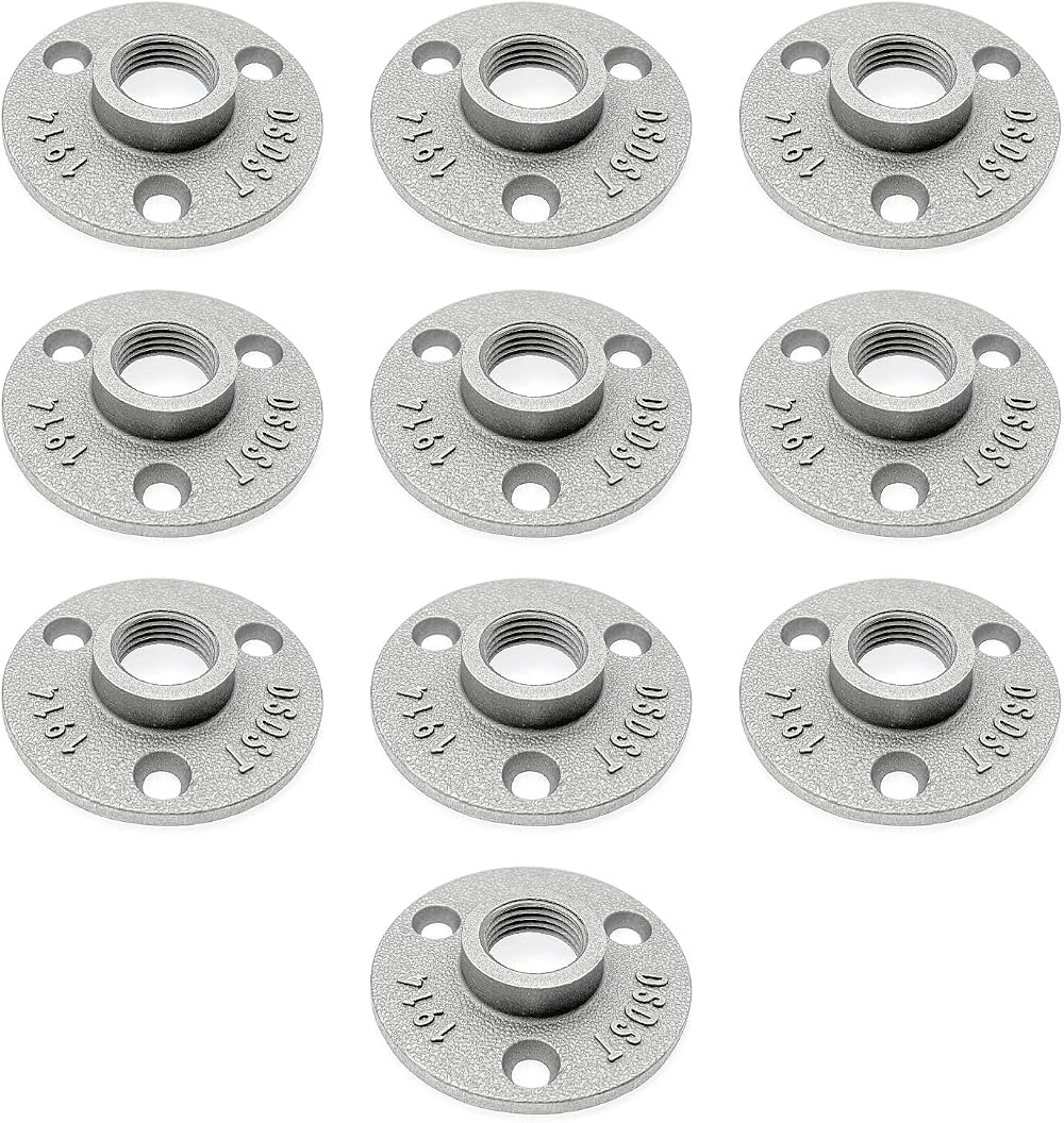 JZK 10x 1/2 Inch Aluminum Alloy Floor Flange for 15mm Pipe Metal Pipe Shelf
