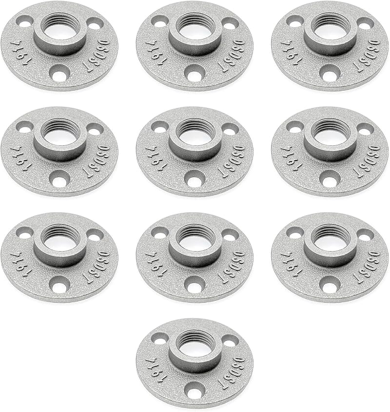 JZK 10x 1/2 Inch Aluminum Alloy Floor Flange for 15mm Pipe Metal Pipe Shelf