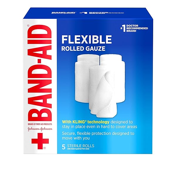 BAND-AID BRAND OF FIRST AID PRODUCTS FLEXIBLE ROLLED GAUZE DRESSING FOR MINOR WOUND CARE, SOFT PADDING AND INSTANT ABSORPTION, 3 INCHES BY 2.1 YARDS, VALUE PACK 5 CT