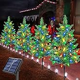 Windpnn Upgraded 4-Pack Solar Christmas Garden Stake Lights, Decorative Xmas Tree Solar Christmas Yard Stake Outdoor Waterproof Pathway Lights for Garden Patio Yard Decorations