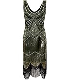 Vijiv Women's 1920s Gastby Inspired Sequined Embellished Fringed Flapper Dress