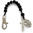 Catholic Prayer Pocket Rosary Saint Michael the Archangel Medal Black Beads Corded Rosary Keychain Tenner Open Style One Decade Rosary