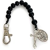 Catholic Prayer Pocket Rosary Saint Michael the Archangel Medal Black Beads Corded Rosary Keychain Tenner Open Style One Decade Rosary