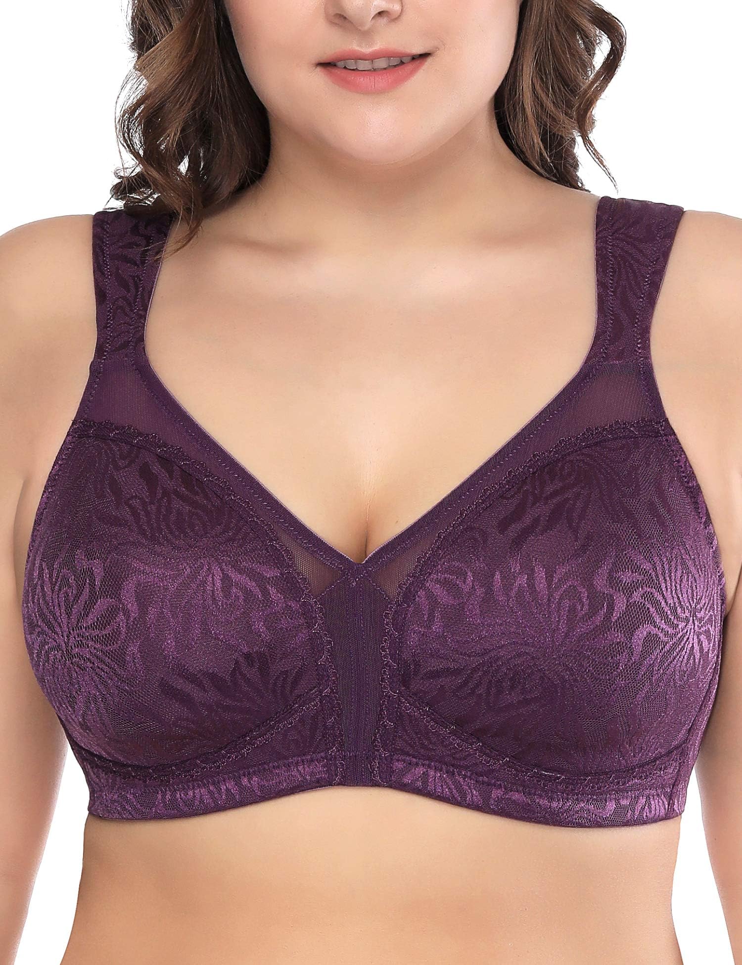 Deyllo Women's Full Coverage Plus Size Comfort Minimizer Bra Wirefree Non Padded