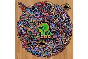 56 PCS Cool Neon Dinosaur Stickers Pack, Waterproof Vinyl Graffiti Decals for Water Bottles & Laptop, Animal Stickers for Sui