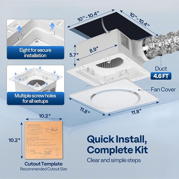 VIVOHOME AUTOFLOW BATHROOM EXHAUST FAN WITH HUMIDITY SENSOR (160-110-50CFM) – ENERGY-SAVING EC MOTOR,10.2-INCH CEILING RETROFIT BATH FAN, NO ATTIC ACCESS NEEDED(INSTALL KIT, 4-IN DUCT INCLUDED)