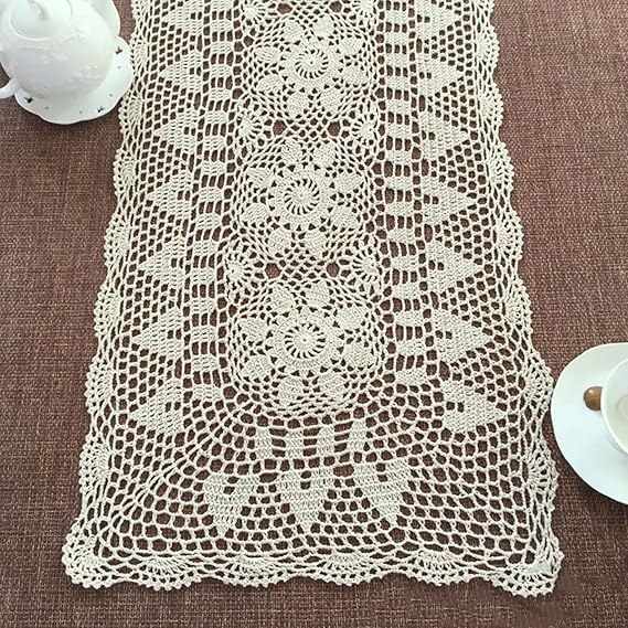 Janef Beige Handmade Crochet Doilies Cotton Table Runner