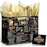 Peconal Black Gold 60th Birthday Gifts Bag Vintage Back in 1966 Gift Bags with Greeting Card 60th Birthday Wrapping Paper Bag for Women Man Sixty Bday 60 Year Old Party Favors Supplies