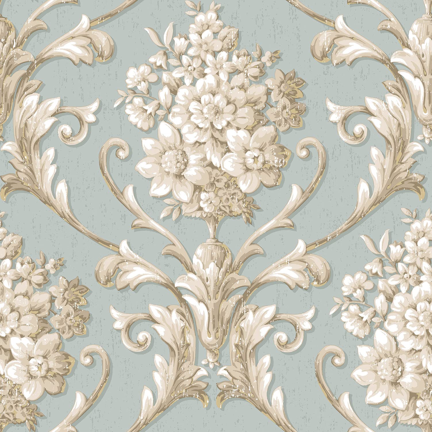 Galerie CS35621 Classic Silks 3 Italian Style Damask Wallpaper, Blue/Cream, 10m x 52.8cm