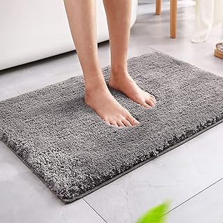 Magicfun Badematte, Rutschfester saugfähiger Badteppich, Flauschige Mikrofaser-Badematte mit hoher Dichte, wasserabsorbierende weiche Chenille-Duschteppiche, maschinenwaschbar (50 x 80 x 3 cm, grau)