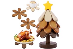 SUMAPNER Wooden Tree Trivets for Hot Dishes, Christmas Tree Shape Trivet Set of 4 for Hot Pot Pans, Wood Coasters for Bowls Teapots Drinks Plates, Home Table Decor(Walnut Wood)