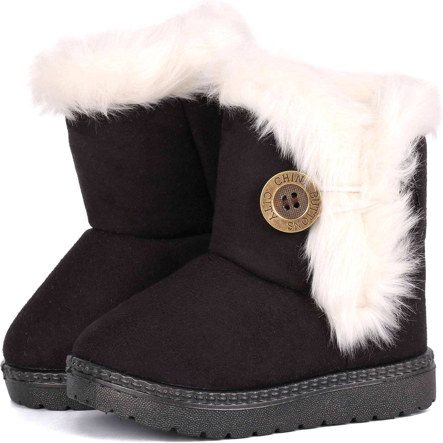 Moceen Toddler Boys Snow Boots Girls Warm Faux-Fur Lightweight Outdoor Button Winter Boot,Black,8204 CN20