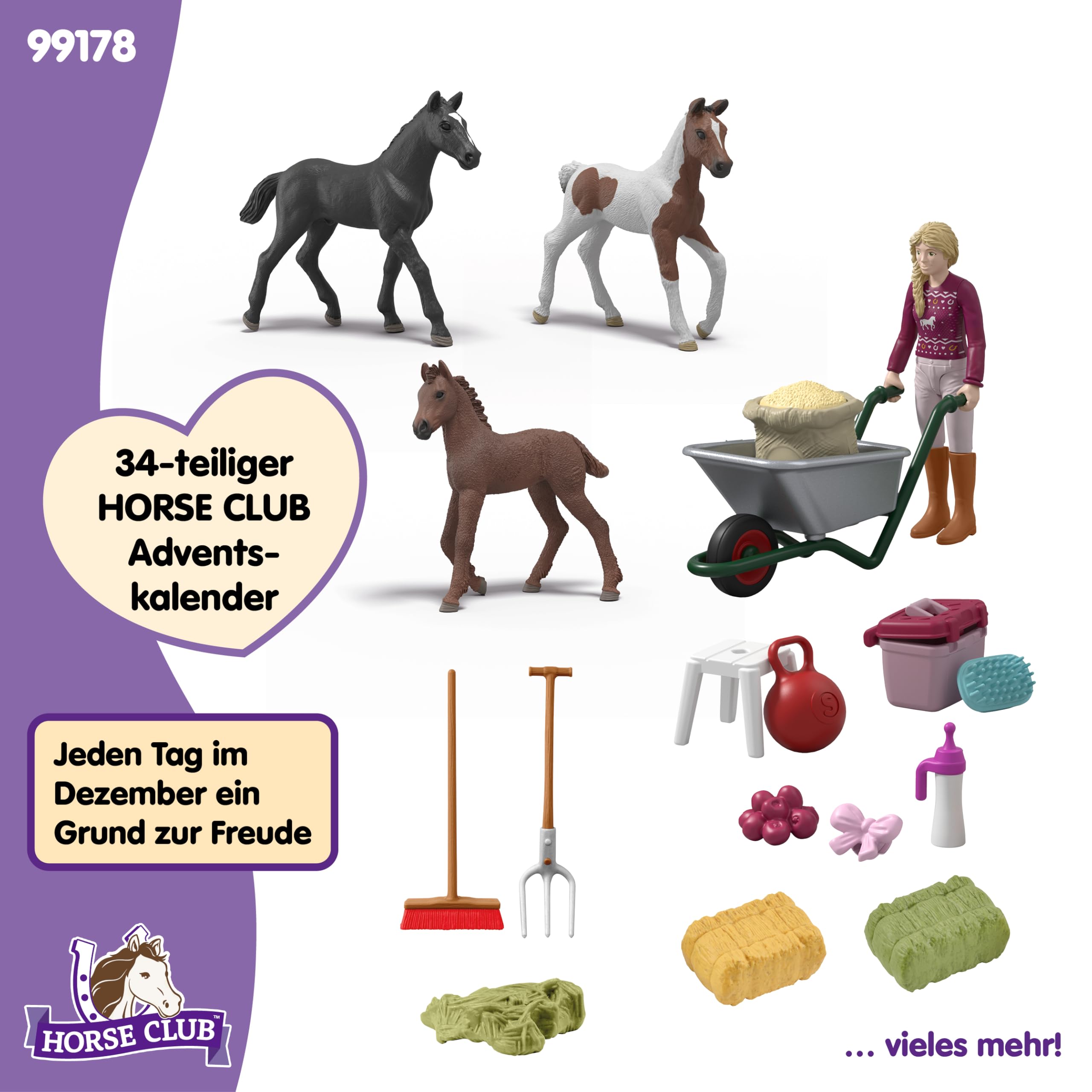 schleich Horse Club | Adventskalender Horse Club 2025 – Weihnachtswunder Fohlenaufzucht 99178 | mit beweglicher Figur Sofia, 3 Pferdefiguren & Zubehör | Geschenkidee für Kinder ab 5 Jahren | 34 Teile 5