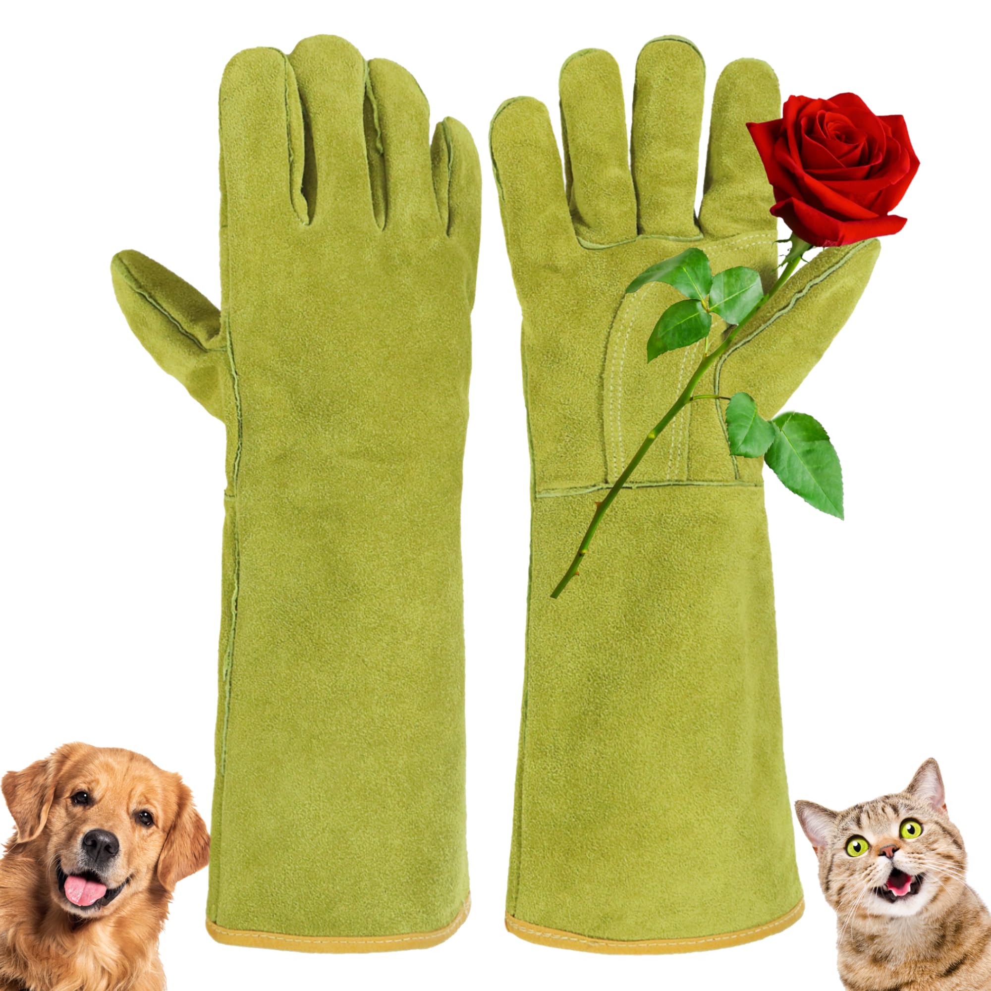 HANDLANDY 16 Inches Animal Handling Gloves, Bite Proof Scratch Resistant Cat Dog Pet Gloves, for Rose Pruning, Gardening, Falconry (Ginger Yellow)