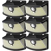 Aootek New Solar Motion Sensor Lights 120 LEDs with Lights Reflector,270° Wide Angle, IP65 Waterproof, Step Lights for Front Door, Yard, Garage, Deck (Black, Daylight White, 6-Pack)