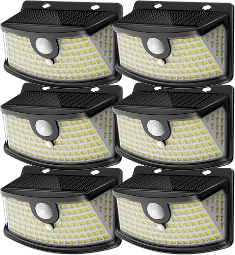 Aootek Solar Motion Sensor Lights Outdoor 120 LEDs, Black, 6 Pack | Lights Reflector, 270° Wide Angle, IP65 Waterproof, Step Lights For Front Door, Yard, Garage, Deck