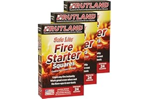 RUTLAND PRODUCTS Rutland Safe Lite Fire Starter Squares - Heavy Charcoal Starters for Fireplace, Grill Pit, BBQ & Campfires - USA-Made Camping Accessories - Odorless Long Burn - 2.5 Lbs 72 Squares