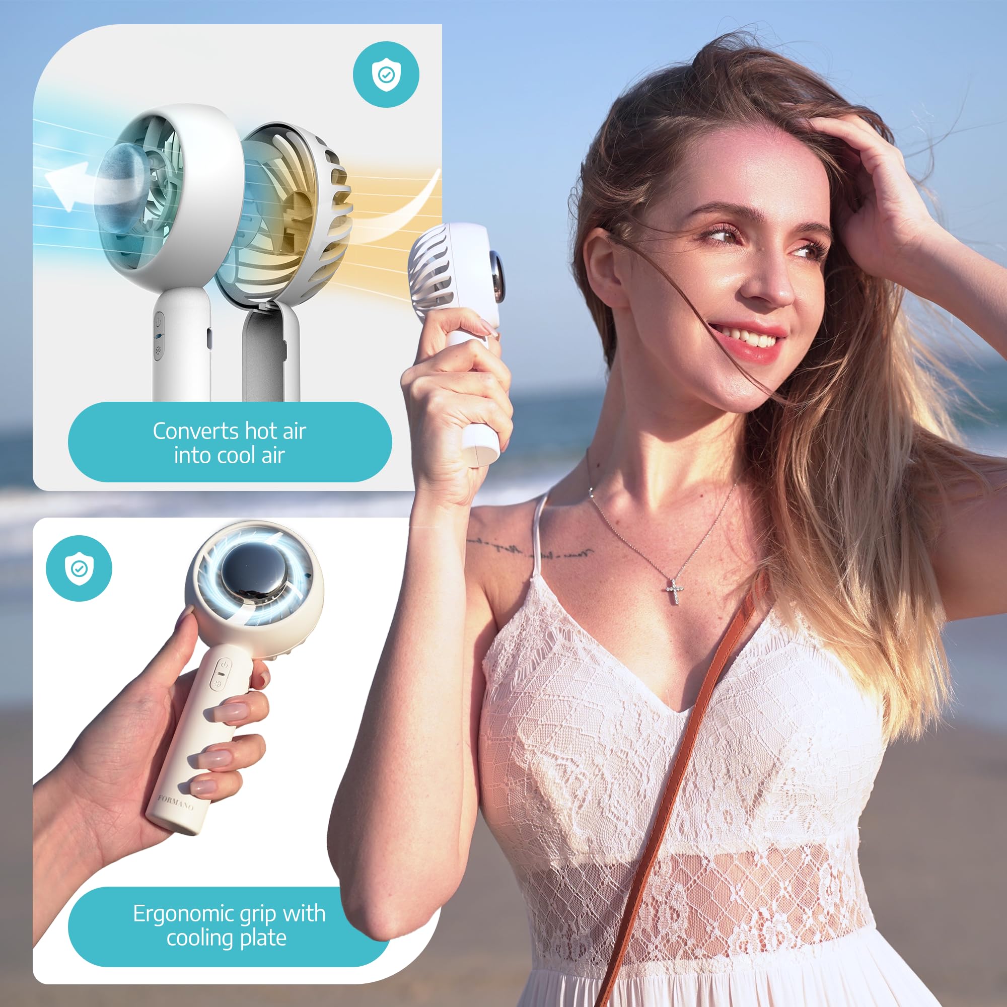 Formano Cold Air Portable Cooling AC Handheld Fans – The GENUINE Rechargeable Portable Ice Cooling Refrigerating Pad Handheld Cooling Fan That Blows Cold Air