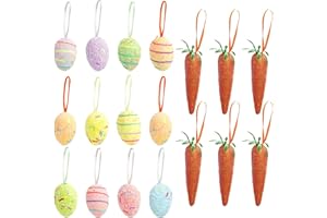 NEROSUN 18 Pcs Easter Egg Carrot Ornament, Foam Glittering Hanging Eggs Glitter Carrots for Easter Party Supplies Tree Decoration