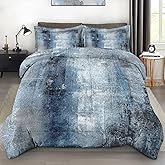 Pamnest Comforter Set Full Size, Navy Indigo Blue 3 Pcs Soft Bedding Set for Kids and Adults, Contemporary Abstract Gray Comforter Set with 2 Pillowcases, for Bedroom Bed Decor