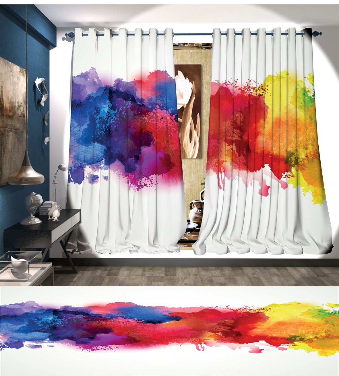 Smallbeefly Abstract Window Curtain Fabric Vibrant Stains Of