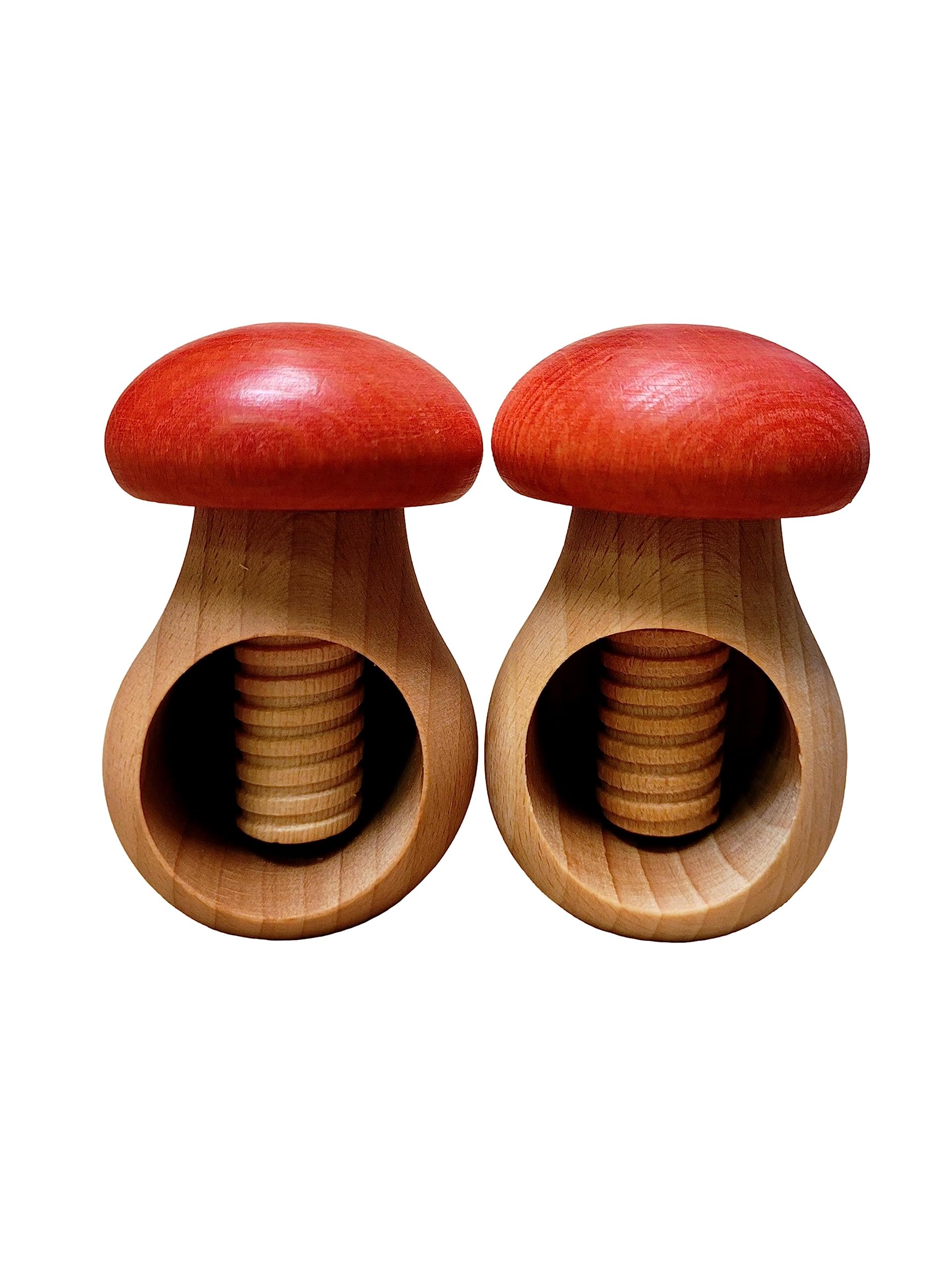 Wooden World 2 x Nutcracker made from natural beech wood - VERY SOLID Mushroom Red