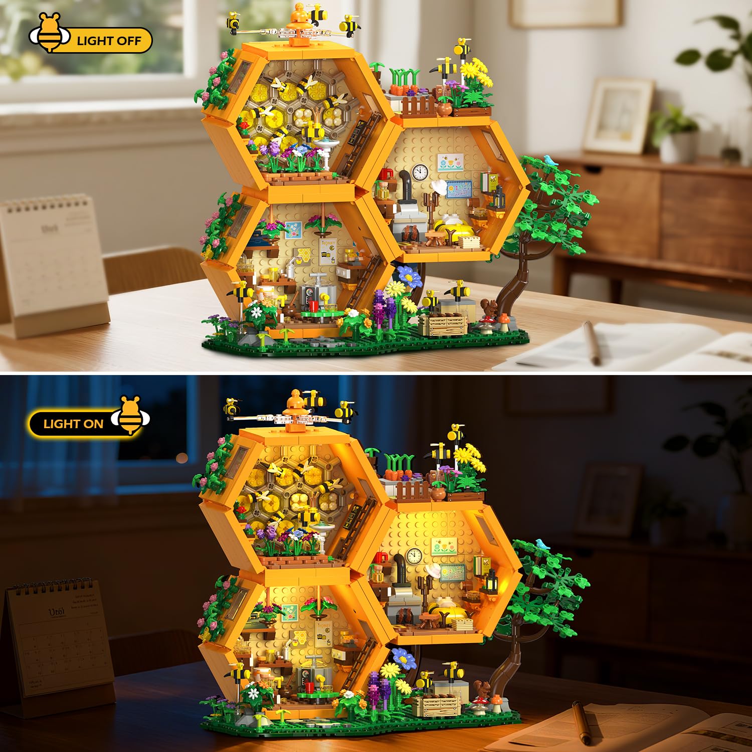 INSOON Bienen Bauernhof Haus Bauset mit Licht für Erwachsene Mädchen 12+ 7