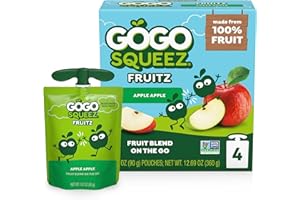GoGo squeeZ Applesauce and Fruit Puree, Apple Apple, 3.2 oz (Pack of 4), Unsweetened Fruit Snacks for Kids, Gluten Free, Nut Free and Dairy Free, BPA Free Pouches (Packaging May Vary)