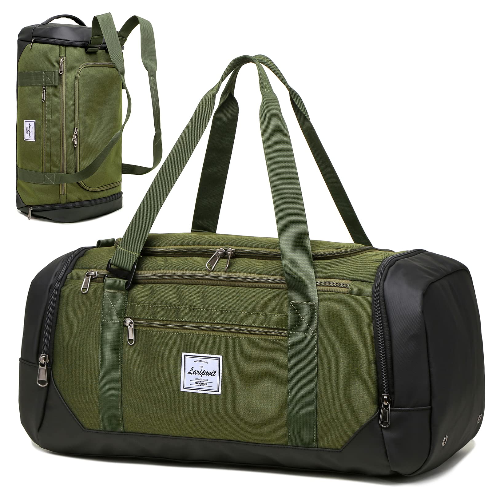 Laripwit Reisetasche Herren 40L Mittelgroß Sporttasche mit Schuhfach und Nassfach Weekender Travel Tasche Rucksack für Reisen Duffel für Damen, Armeegrün
