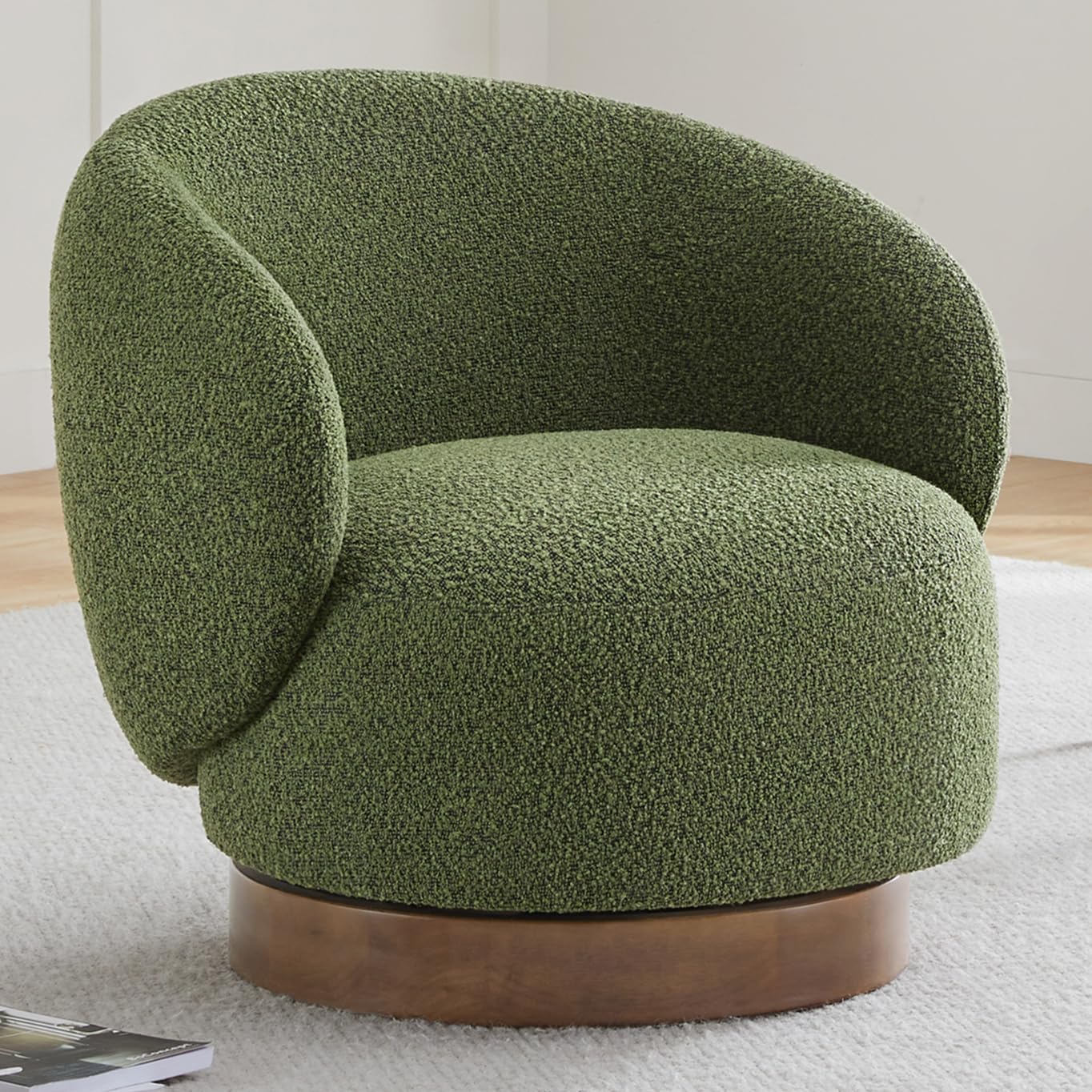 Photo 1 of KISLOT Swivel Accent Chair Round Barrel Armchair Upholstered Performance Fabric for Living Room Bedroom Waitingroom,1 Box,Moss GreenLPNPM417735453