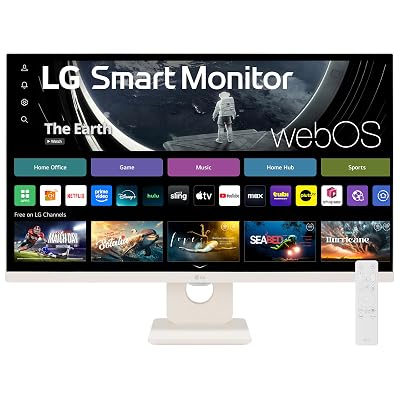 LG 27SR50F-W Smart Monitor 27-Inch FHD (1920x1080) IPS Display, webOS 23, HDR 10, x2 Built-in Speakers, AirPlay 2, Screen Share, Bluetooth, ThinQ App, Remote Control, White