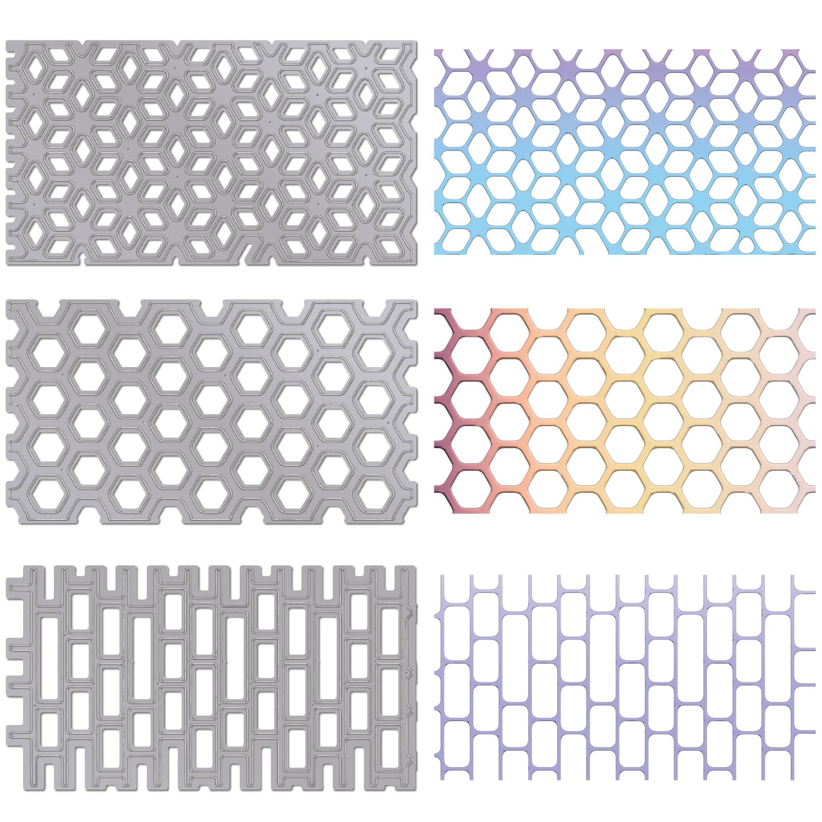 CRASPIRE 3 Styles Honeycomb Brick Die Cuts Stencils Hexagon Irregular Background Rectangle Metal Cutting Dies Frame Sets Embossing Template for DIY Scrapbook Album Photo Paper Card Craft Decor