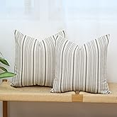 Kiuree Grey and Cream Farmhouse Throw Pillow Covers 18 x 18, Modern Accent Square Decorative Pillow Case, Set of 2 Stripes Textured Linen Throw Pillow Case for Sofa Couch Chair Bedroom(Grey)