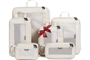 EPICKA TripCozy Compression Packing Cubes - 6 Set Durable Travel Organizer Bags with Mesh Top, Expandable Travel Accessories for Carry on, Luggage, Suitcase, Backpack (Beige)