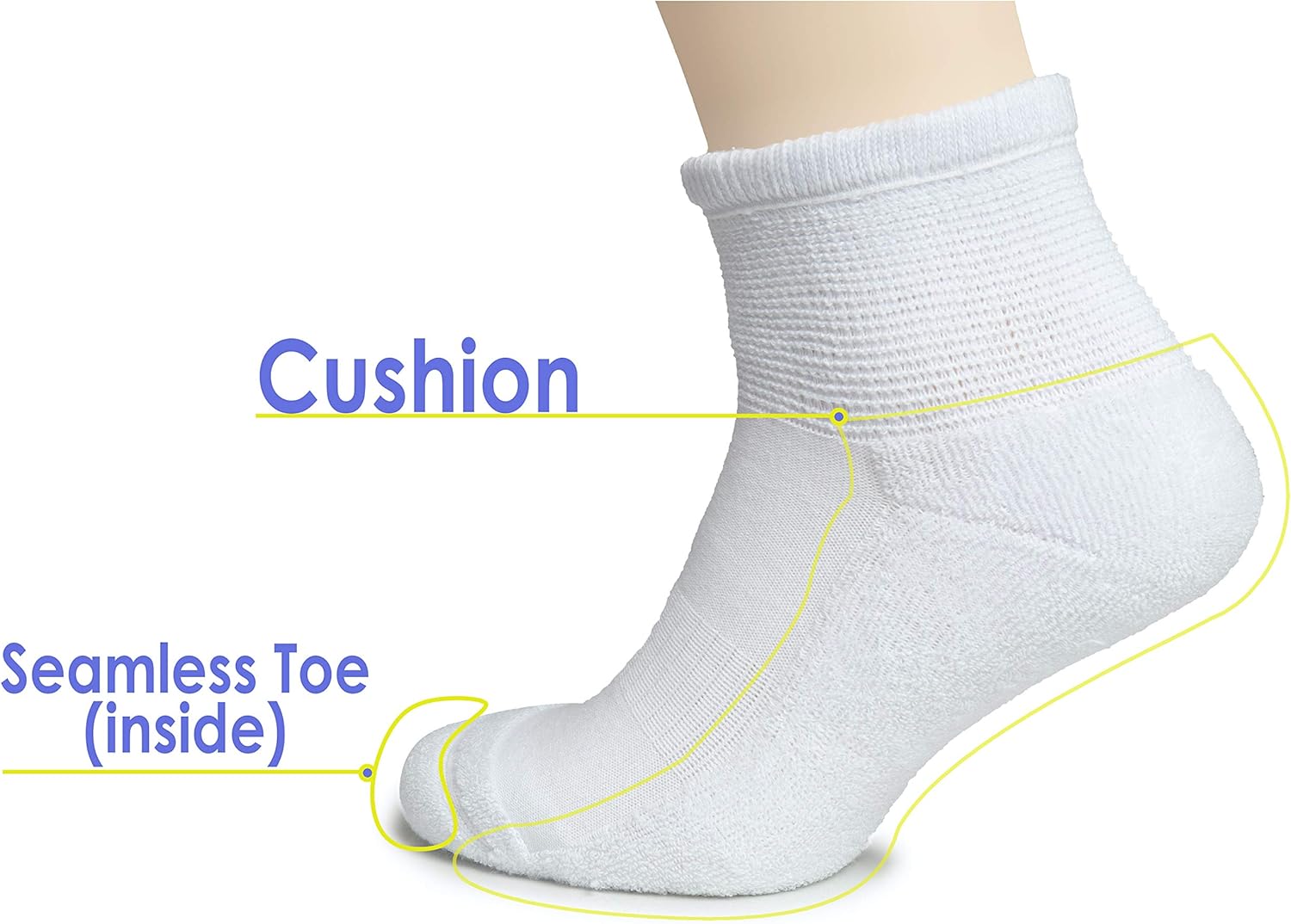 Hugh Ugoli Women's Diabetic Ankle Breathable Soft Cotton Socks with Seamless Toe, Semi Cushion, 3 Pairs | Shoe Size: 6-9/9-12: Clothing