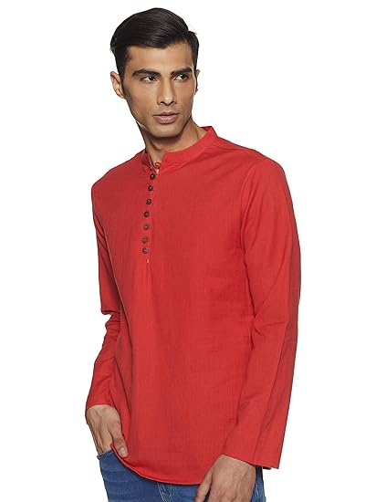 Men's cotton achkan Kurta (SS19/NAY-1033 C_ Red_ Medium)