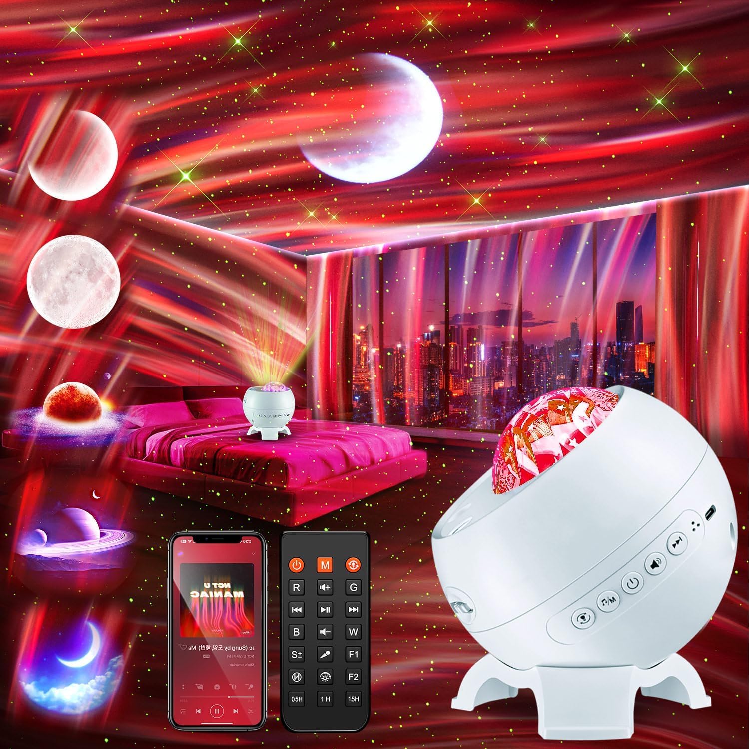 PIKOY Galaxy Projector Star Projector, 180 Modes Moon Galaxy Light for Room, 15 White Noise+Bluetooth Northern Lights Mood Lighting for Bedroom, Remote Aurora Night Light Birthday Gifts