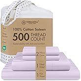 Threadmill 500 Thread Count Queen Size Damask Stripe, 4 Pc Luxury Cotton Bedding Set, Silky Smooth & Breathable Lilac Sheets with 16" Elasticized Deep Pocket, 2 Pillowcases & Free Tote Bag