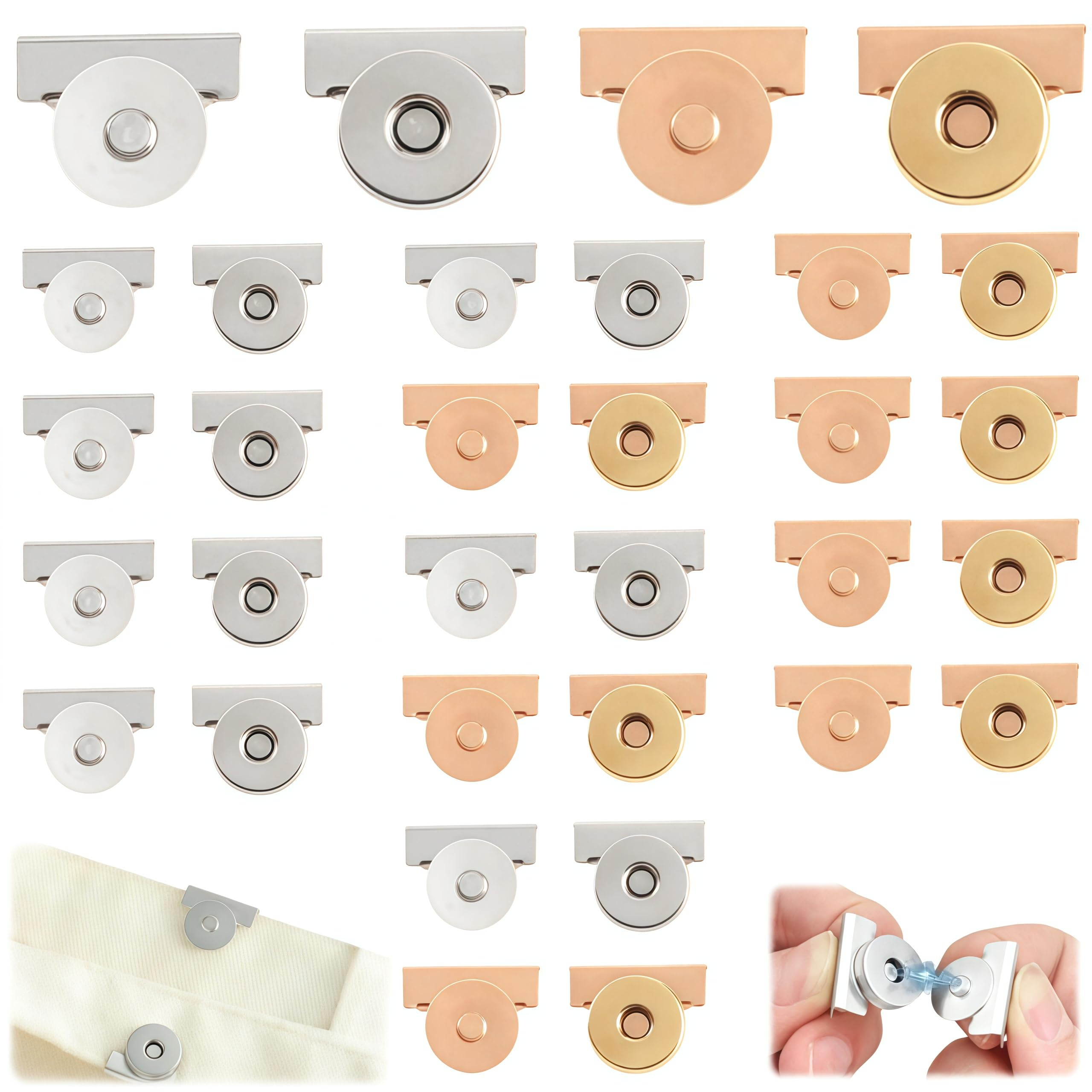 Photo 1 of 16 Pcs Magnetic Snaps for Purses and Totes, Gold and Sliver Magnetic Snaps, DIY Snap Buttons, No-Sewing Magnetic Clasp