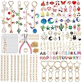 Riwiuue 350Pcs Lip Gloss Keychain Making Kit, DIY Charms Key Chain Making Kit with Bag Charm Supplies, Pendant, Jump Ring, Crab Clip, Pliers, Gift Bag and Tools, Valentine's Day Gift