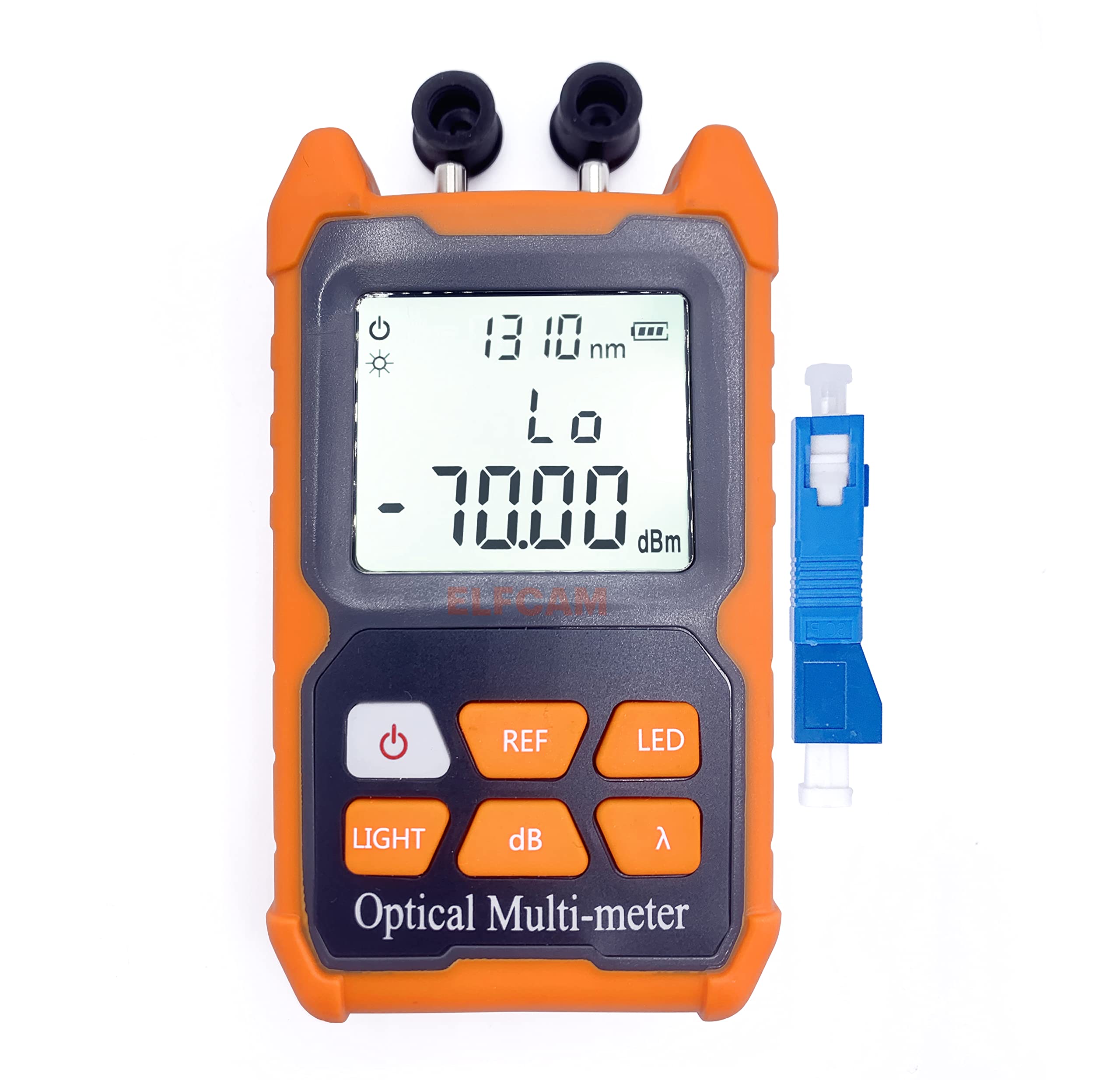 Elfcam® - E-200 Portable Optical Multimeter (Photometer +VFL), Supplied with SC Male to LC Female Adapter, Test Range: -70 dBm to +6 dBm