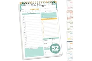 Decorably 52 Sheets Mint Green Undated Daily to Do Notepad - 6.5x10in Spring-Bound Planner Pad, Easy Tear-Off, for Schedule, Priorities, Agenda, Water Intake, Meals, Notes and Doodles - Home, Office
