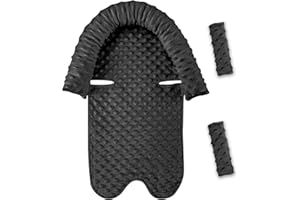 Jundetye Car Seat Head Support Infant, Baby Head Support with Strap Covers for Boys Girls, Infant Car Seat Insert, Soft Minky Carseat Headrest for Strollers, Black