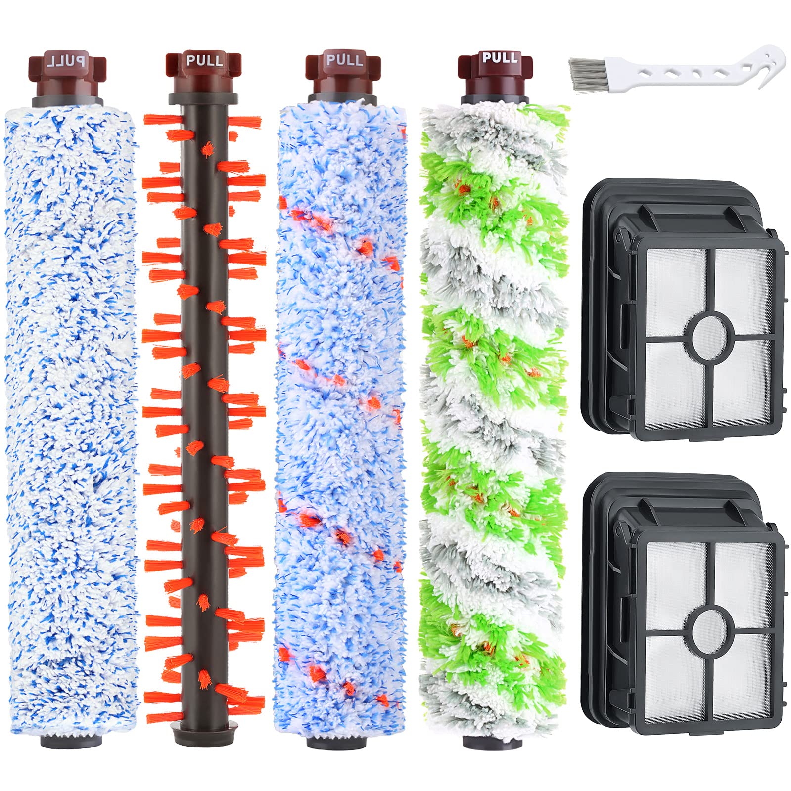 Filter Brush Replacement Compatible with Bissell CrossWave, 4 Brush Roll 1868 + 3 Vacuum Filter 1866, Compare to Part 1608683, 160-8683, 1608684