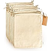 LEAFICO Multipurpose Eco Cloth Bags - Large 10x12 Inch (12 Pack) - Cotton Produce Storage Sacks - Muslin Drawstring Pouches for Vegetables - Bread Bags - Fabric Sachets