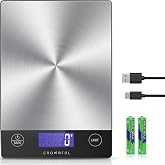 CROWNFUL Food Scale, 33lb Rechargeable 304 Stainless Steel Digital Kitchen Scale Weight Grams and Ounces with LCD Display and