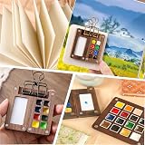 ZQuintuplian Pocket Watercolor Travel Kit, 12 Colors, 8 Wooden Grids view 7