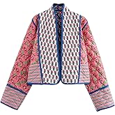 Wyeysyt Women's Cropped Puffer Quilted Jacket Cardigan Floral Printed Lightweight Long Sleeve Open Front Short Padded Coats