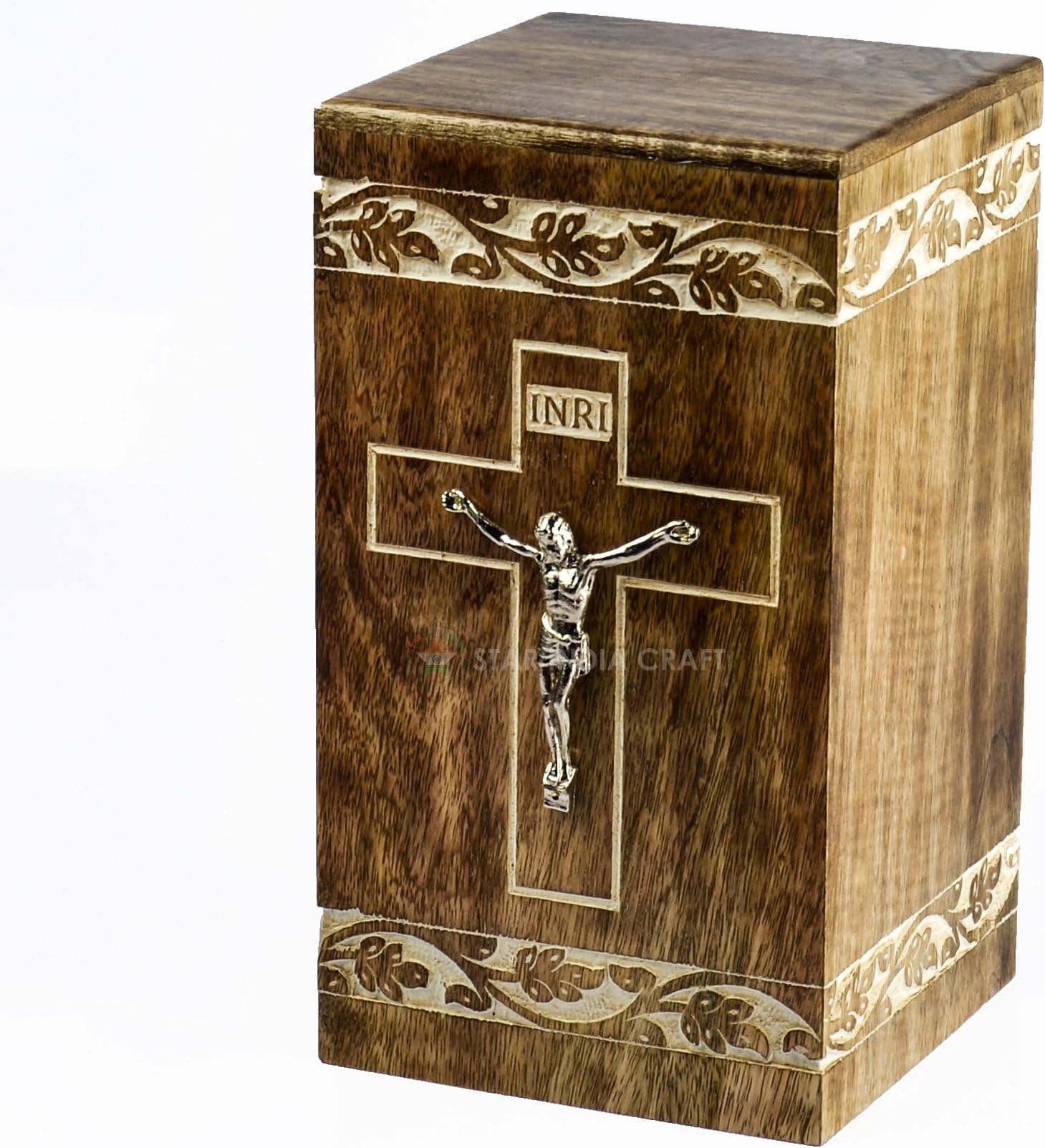 STAR INDIA CRAFT Cross Engraved Rosewood Urns for Human Ashes Adult, Handmade Cremation Funeral Urn for Ashes,A Perfect Burial Wooden Box for Your Loved Ones (Cross-21, 11.25x6.25x6.25-250 Cu/in)